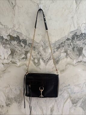 Rebecca Minkoff Black Leather Crossbody with Gold Chain Strap